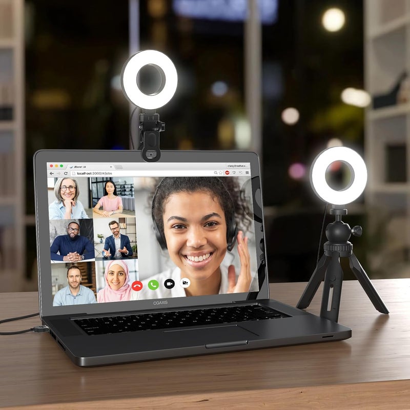 Mojimdo Ring Light with Tripod and Clamp, [3 Color, 5 Brightness & Timer] USB Plug Clip On Lights for Laptop Working Distance Learning Zoom Call Self Broadcasting Live Streaming Video Conference Lighting - Image 1